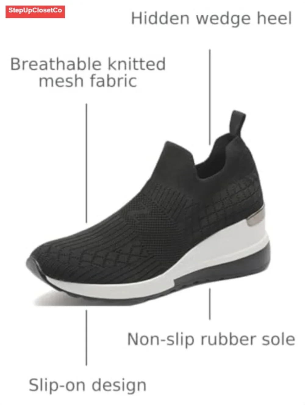 Women's Wedge Sneakers Breathable Knit High Heel Slip On Casual
